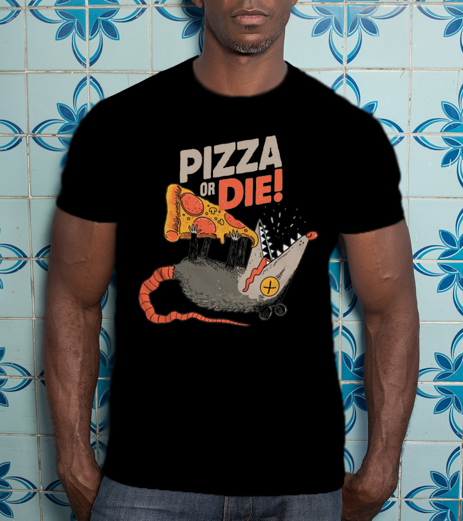 Pizza Or Die Rat Holding Pepperoni Slice T-Shirt