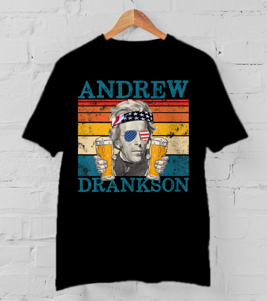 ANDREW DRANKSON Vintage American Flag Beer T-Shirt