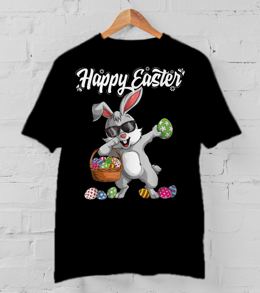 Happy Easter Dabbing Rabbit With Basket And Eggs T-Shirt