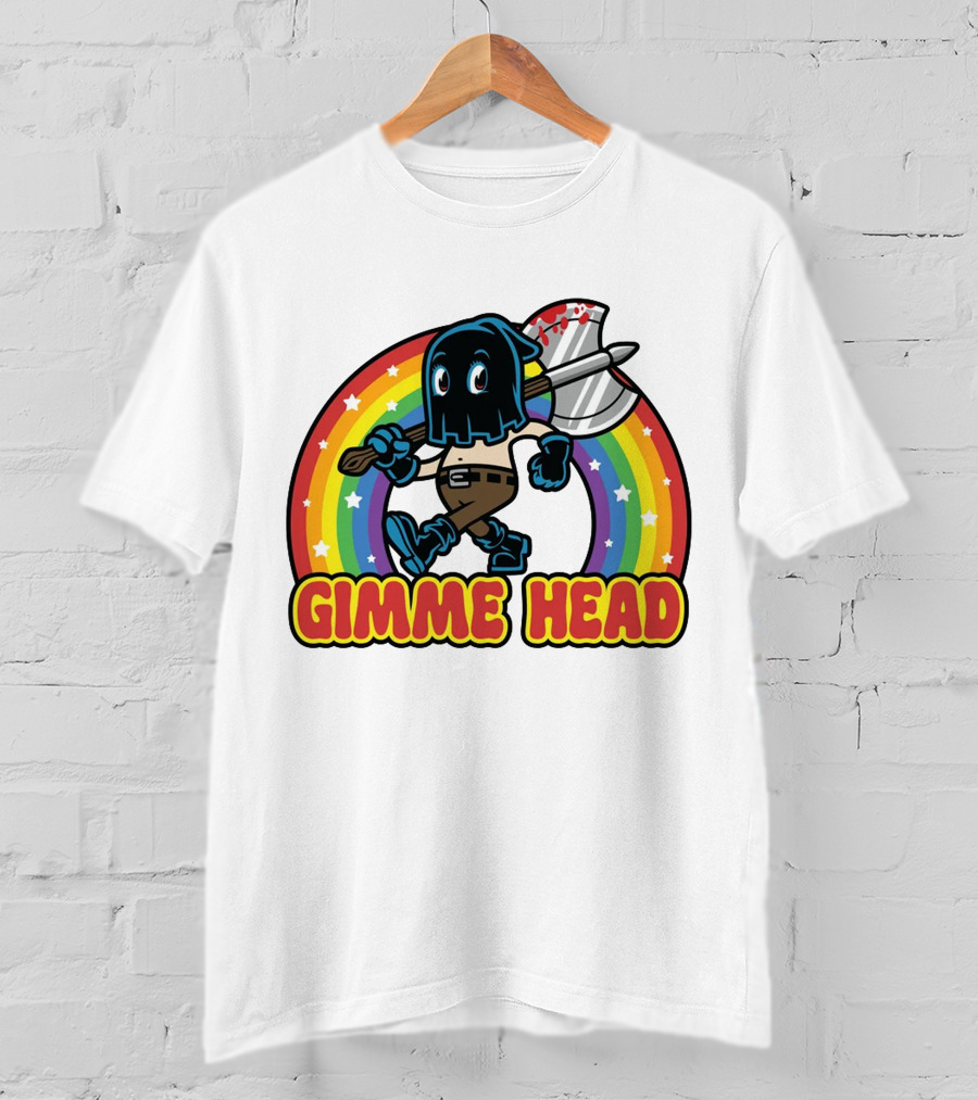 Gimme Head Colorful Hooded Figure With Bloody Axe And Rainbow T-Shirt