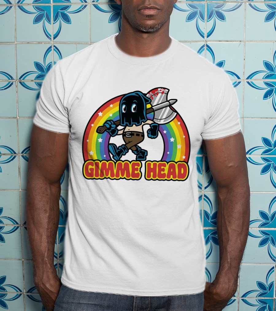 Gimme Head Colorful Hooded Figure With Bloody Axe And Rainbow T-Shirt