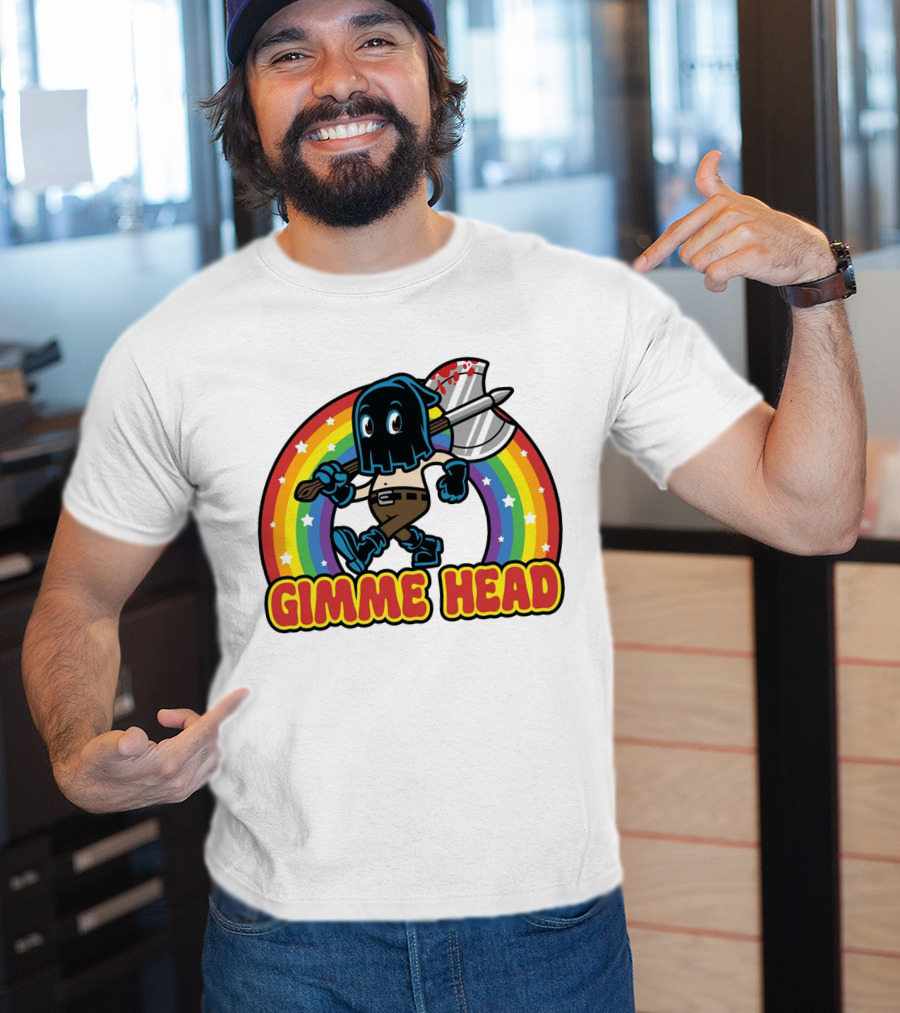 Gimme Head Colorful Hooded Figure With Bloody Axe And Rainbow T-Shirt