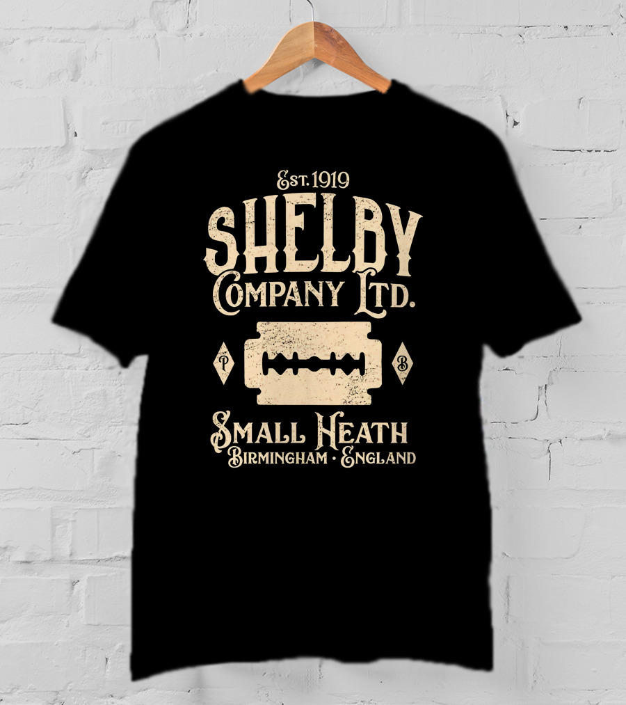 Est. 1919 Shelby Company Ltd Small Heath Birmingham England Razor Blade T-Shirt