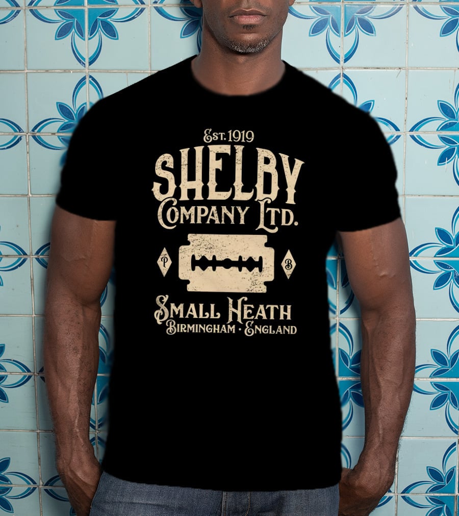 Est. 1919 Shelby Company Ltd Small Heath Birmingham England Razor Blade T-Shirt