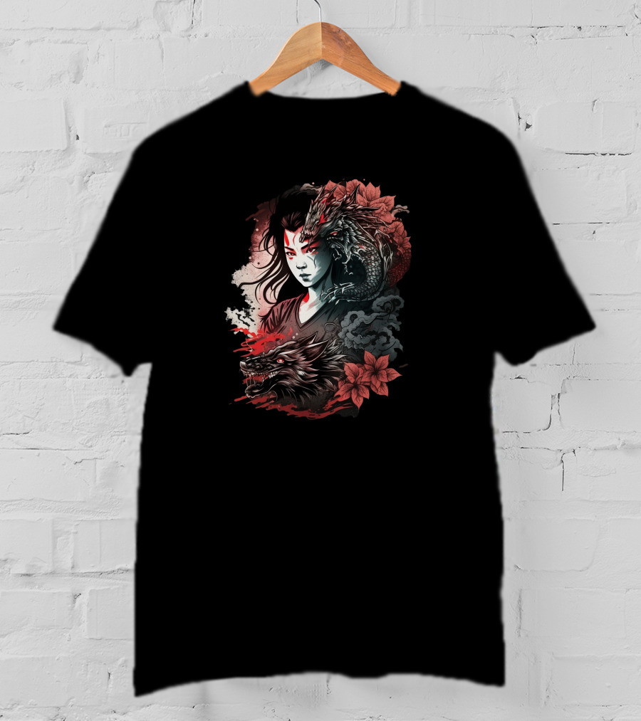 Dragon Boy Red Lotus Warrior With Dragon And Wolf Elements T-Shirt