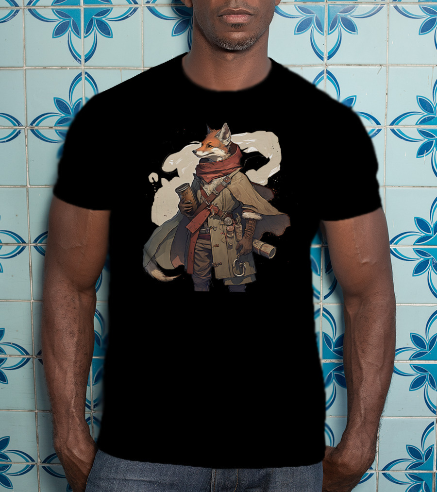 Fox Adventurer With Scrolls And Scarf T-Shirt