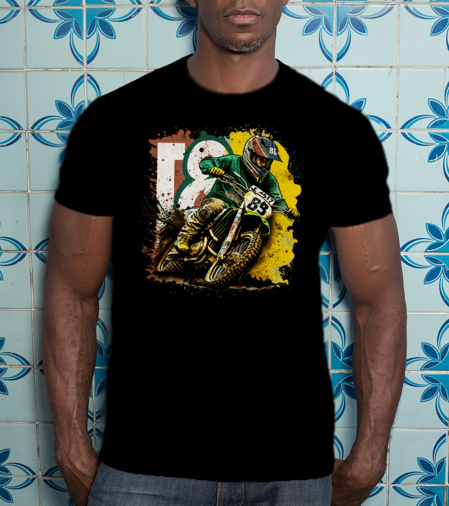 Motocross Racer Dynamic Action With Number 83 And Splatter Background T-Shirt