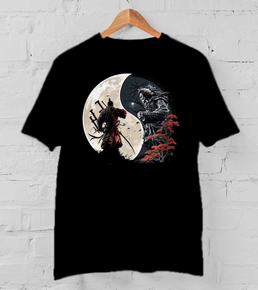Crescent Moonlight Samurai Yin Yang Duality Forest T-Shirt