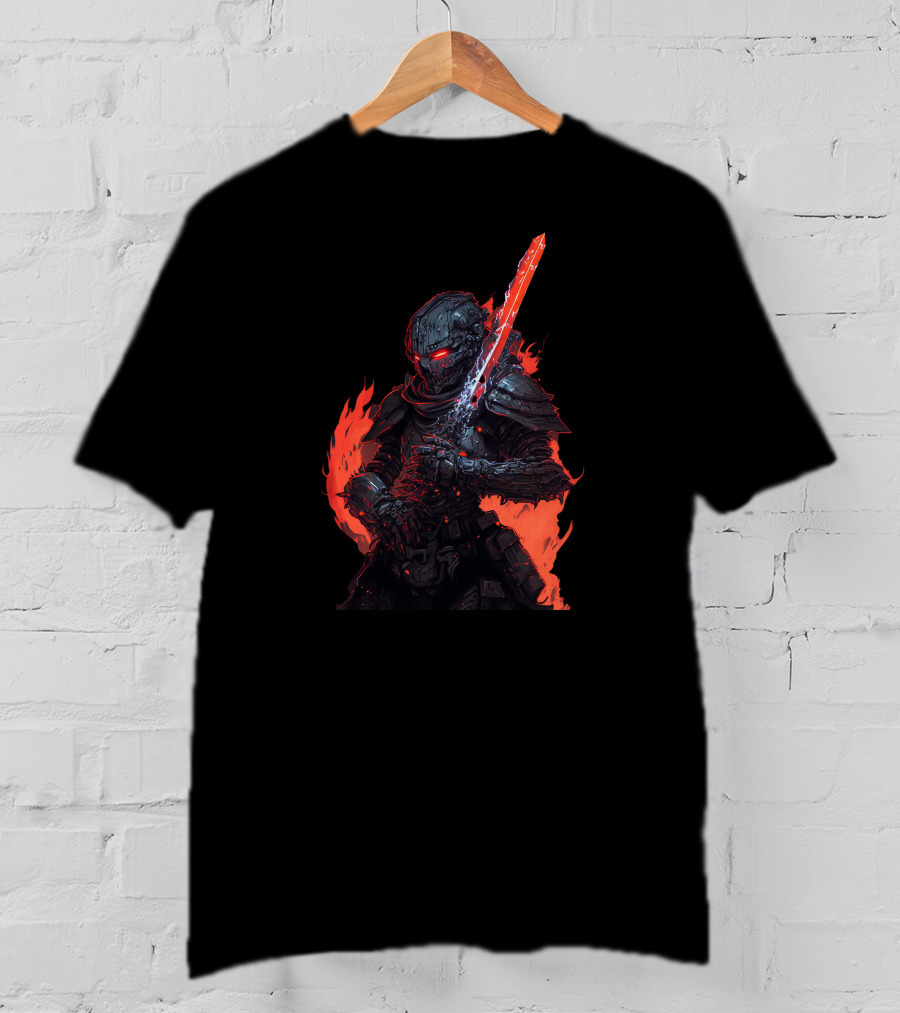 Magitek Zombie Trooper Fiery Cyborg Warrior With Glowing Sword T-Shirt