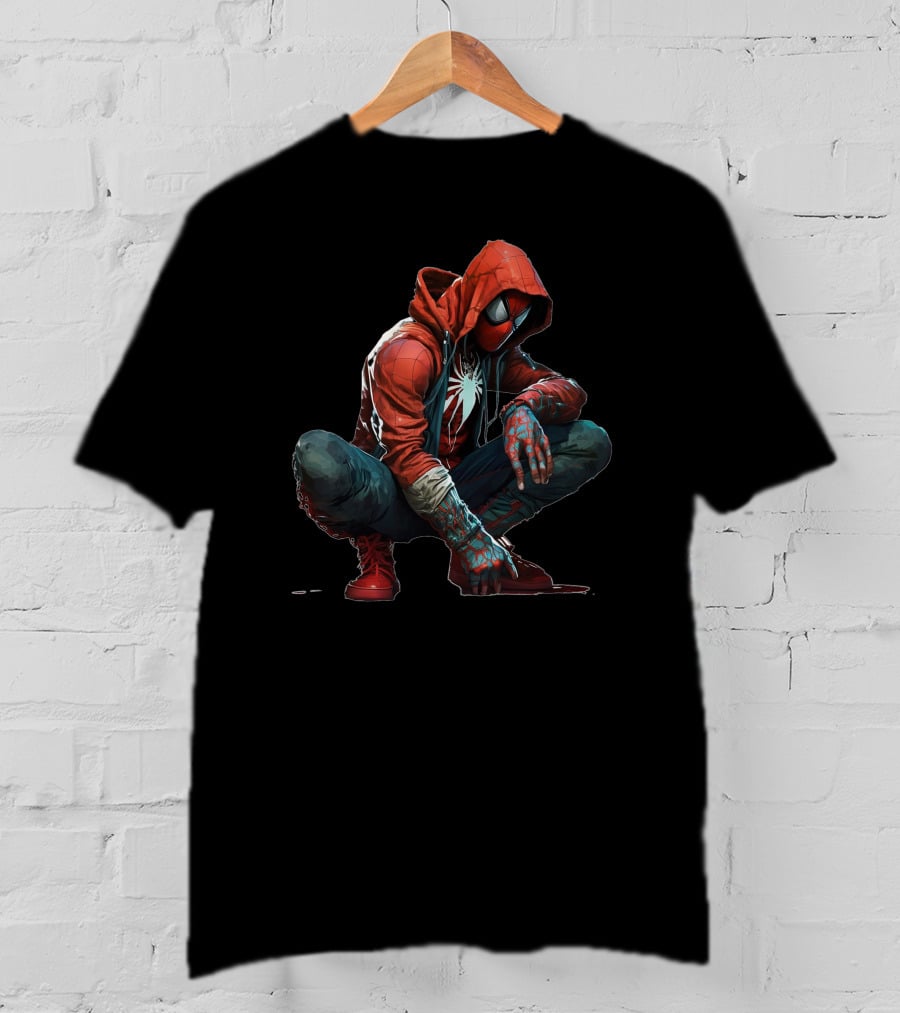 Spider Man Miles Morales In Red Hoodie Urban T-Shirt