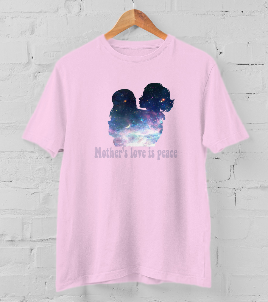 Mother's Love Is Peace Cosmic Silhouette On Pink Background T-Shirt