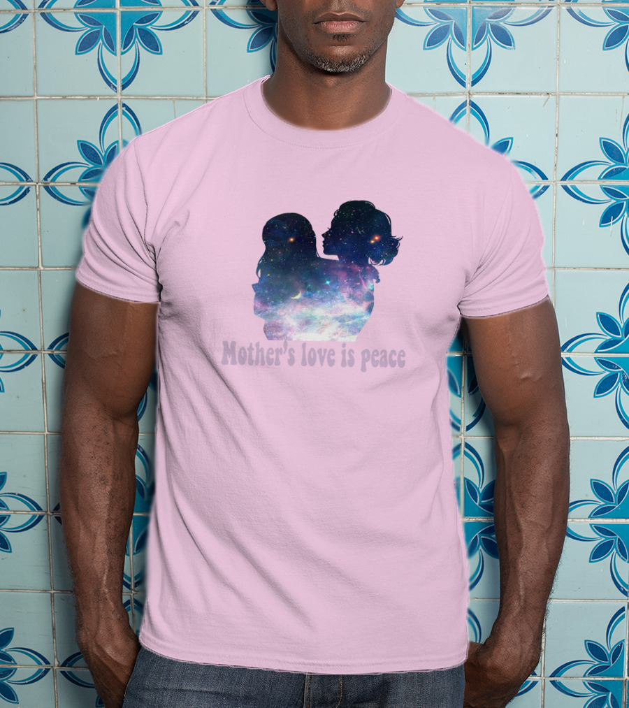Mother's Love Is Peace Cosmic Silhouette On Pink Background T-Shirt