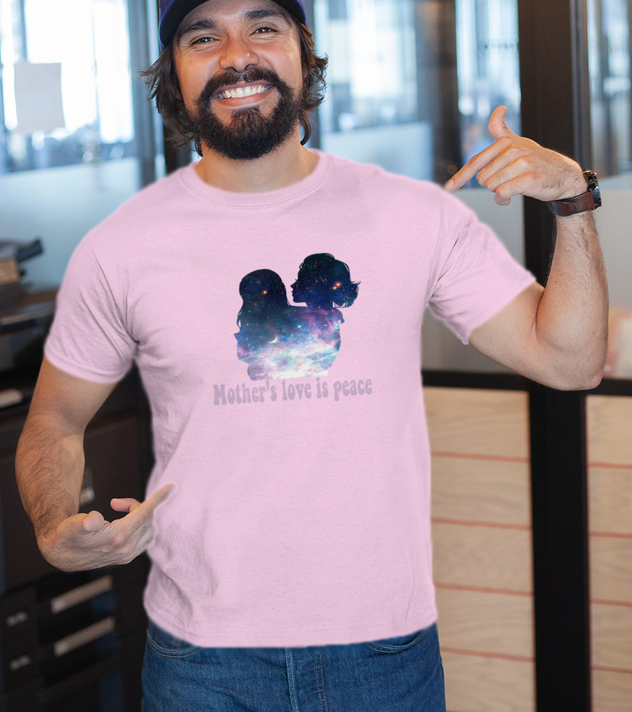 Mother's Love Is Peace Cosmic Silhouette On Pink Background T-Shirt