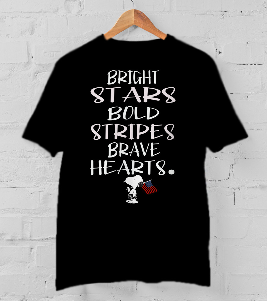 Bright Stars Bold Stripes Brave Hearts Snoopy American Flag T-Shirt