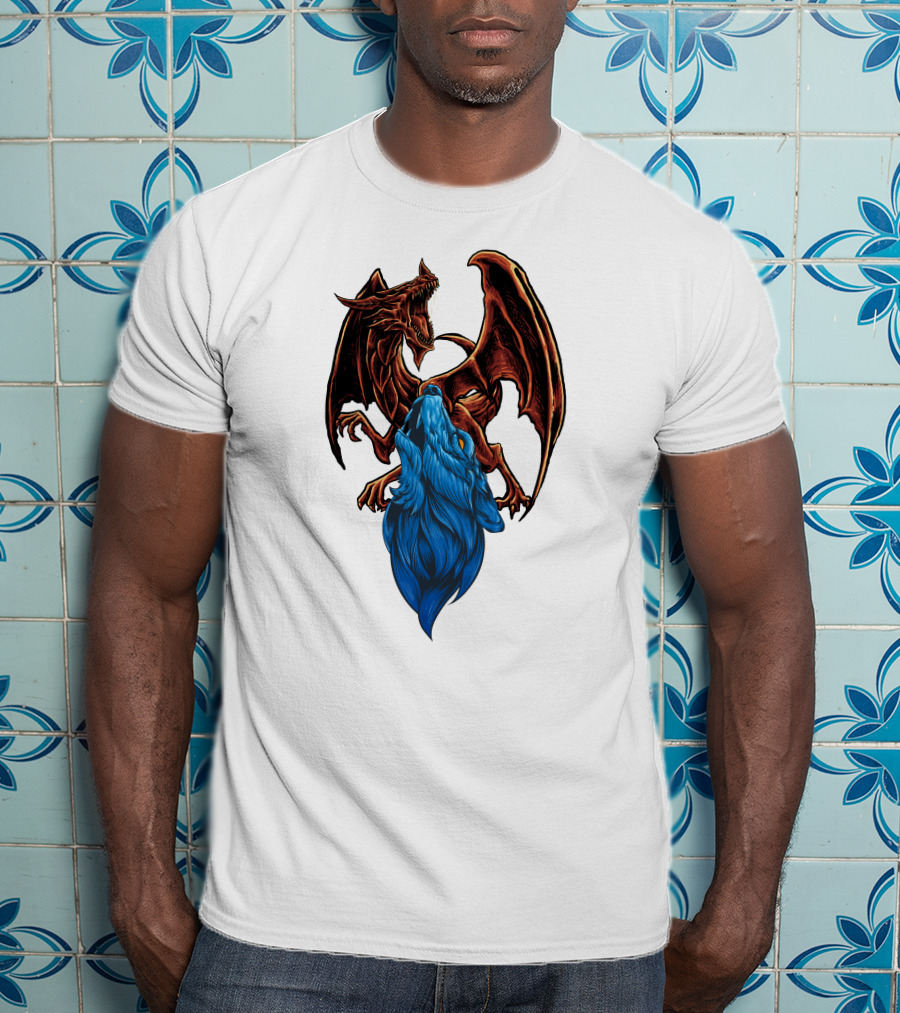 DRAGON Red And Blue Mythical Creature T-Shirt