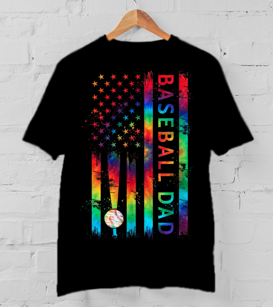 American Flag Tie Dye Baseball Dad Pride Team T-Shirt