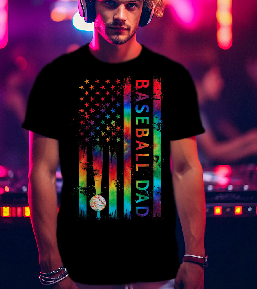 American Flag Tie Dye Baseball Dad Pride Team T-Shirt