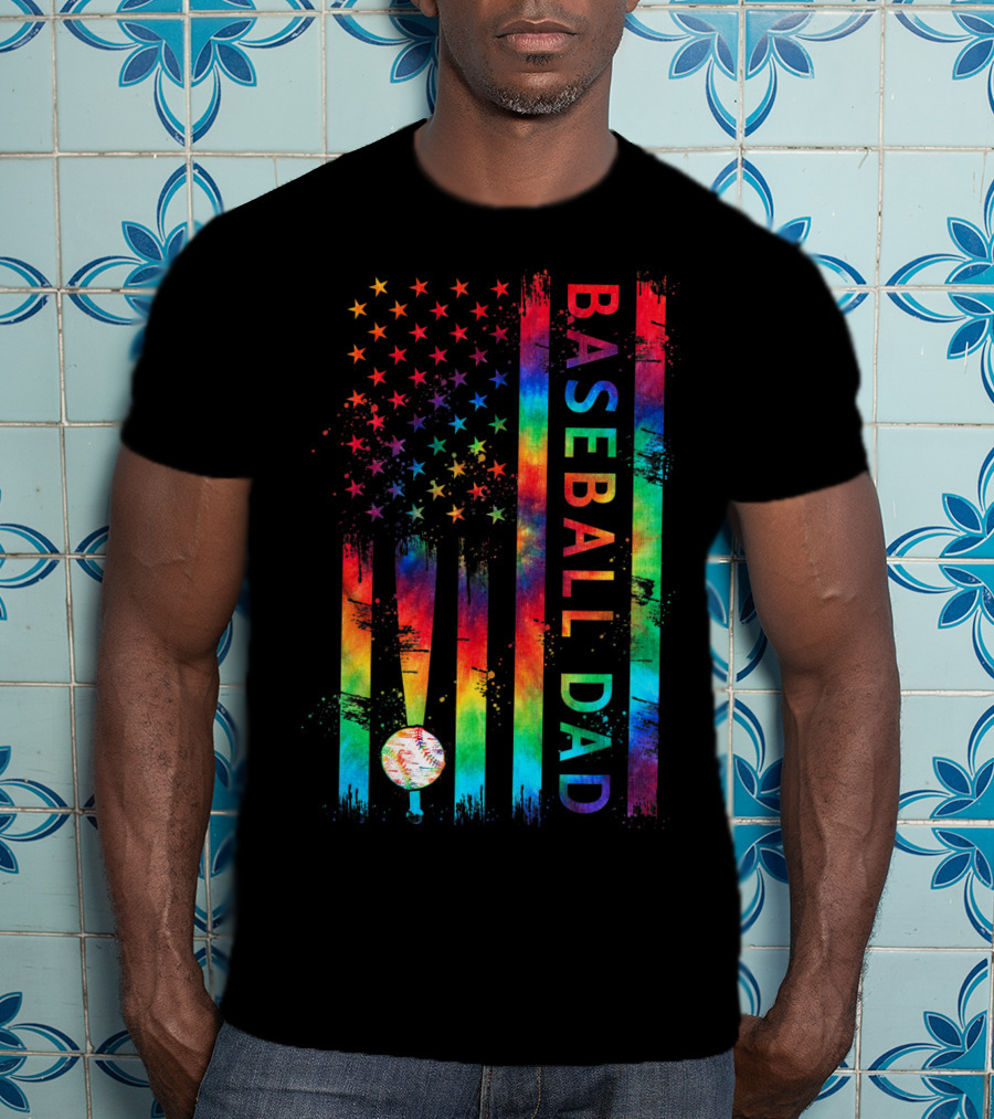 American Flag Tie Dye Baseball Dad Pride Team T-Shirt