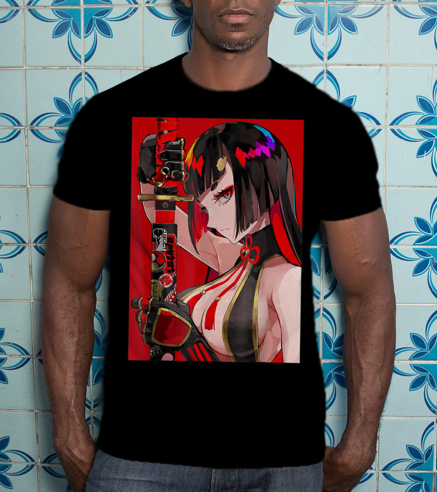 Anime Girl Japanese Aesthetic Katana Warrior Otaku T-Shirt