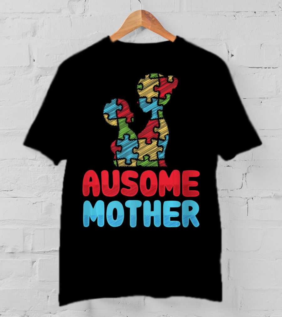 Ausome Mother Colorful Puzzle Piece Autism Awareness T-Shirt