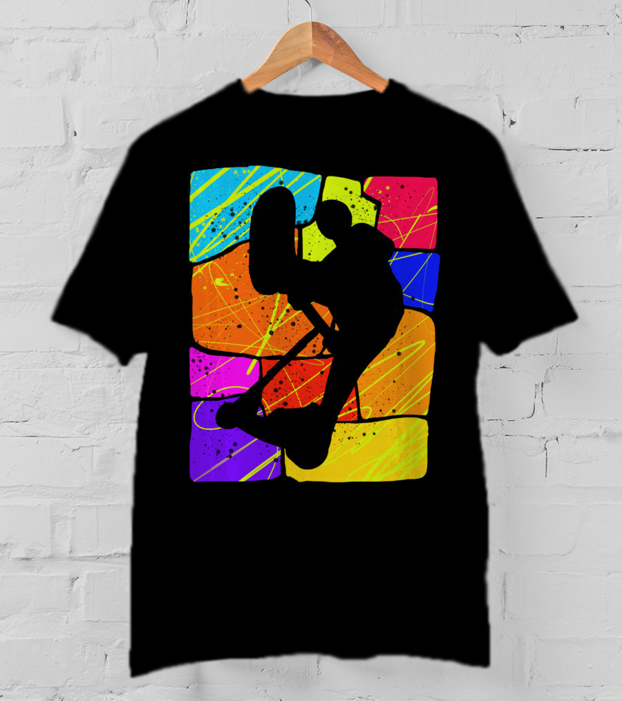 Awesome Scooter Teens Colorful Silhouette Adventure T-Shirt