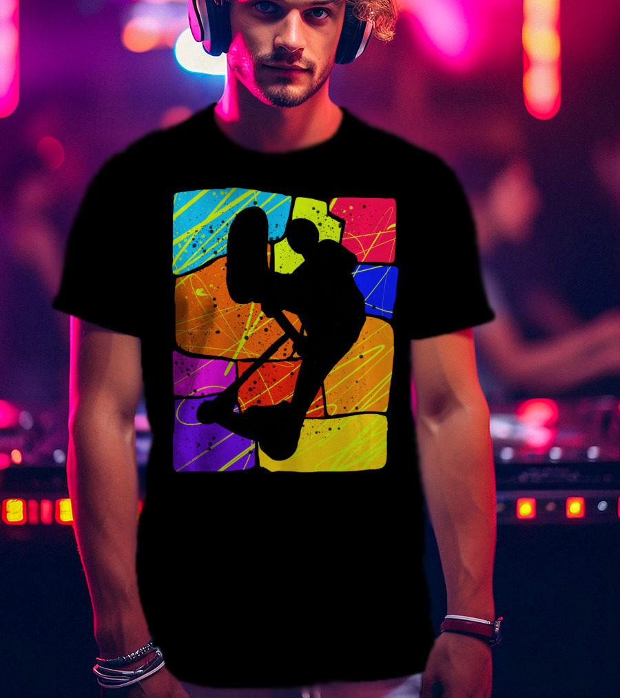 Awesome Scooter Teens Colorful Silhouette Adventure T-Shirt