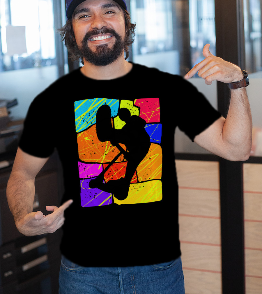 Awesome Scooter Teens Colorful Silhouette Adventure T-Shirt