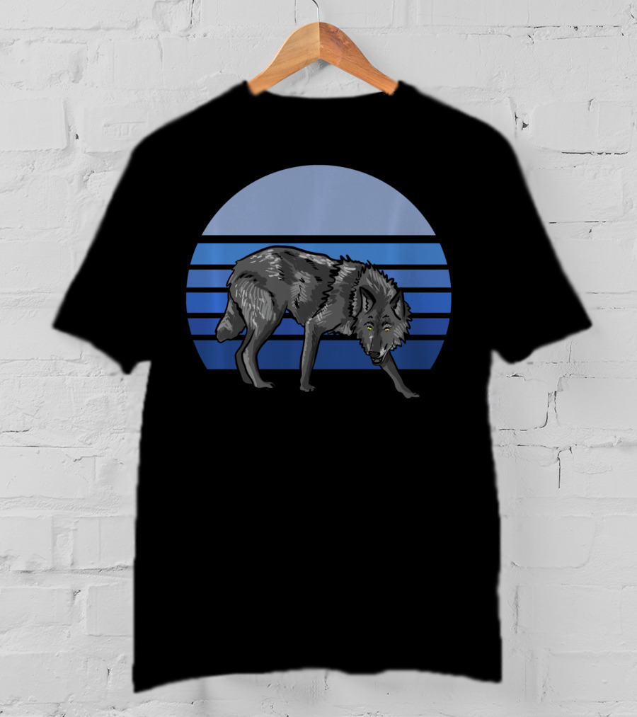 Blue Wolf Moon Striped Wolves Lover T-Shirt