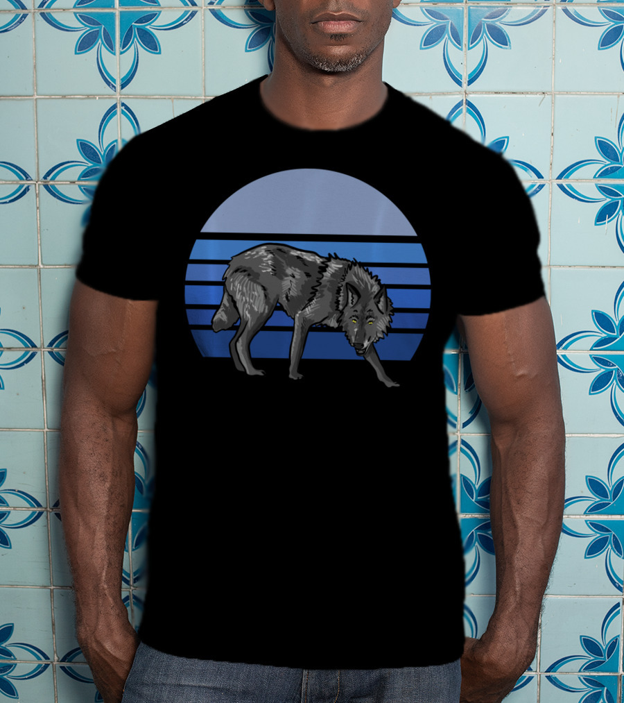 Blue Wolf Moon Striped Wolves Lover T-Shirt