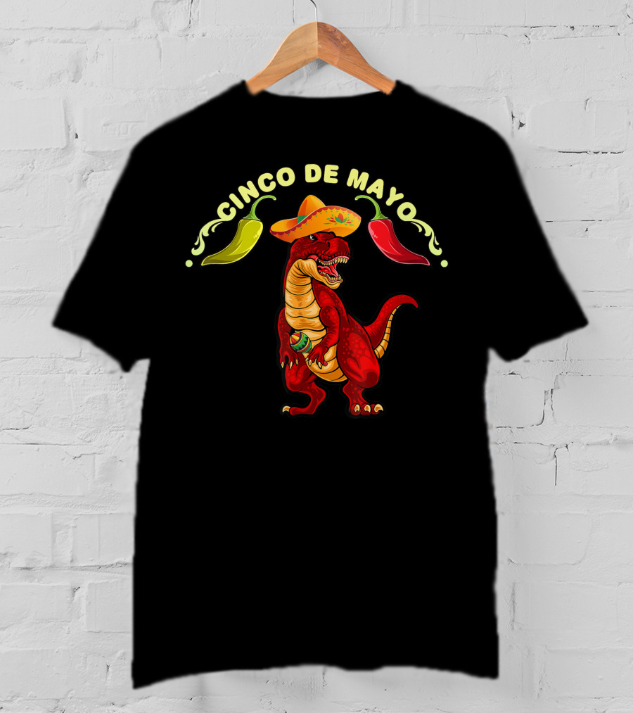 Cinco De Mayo Dinosaur Tyrannosaurus Sombrero Maracas Fiesta 5 De Mayo T-Shirt