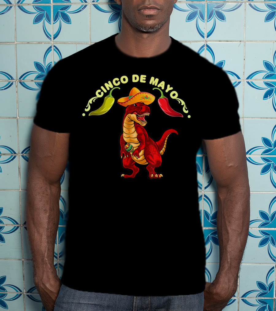 Cinco De Mayo Dinosaur Tyrannosaurus Sombrero Maracas Fiesta 5 De Mayo T-Shirt