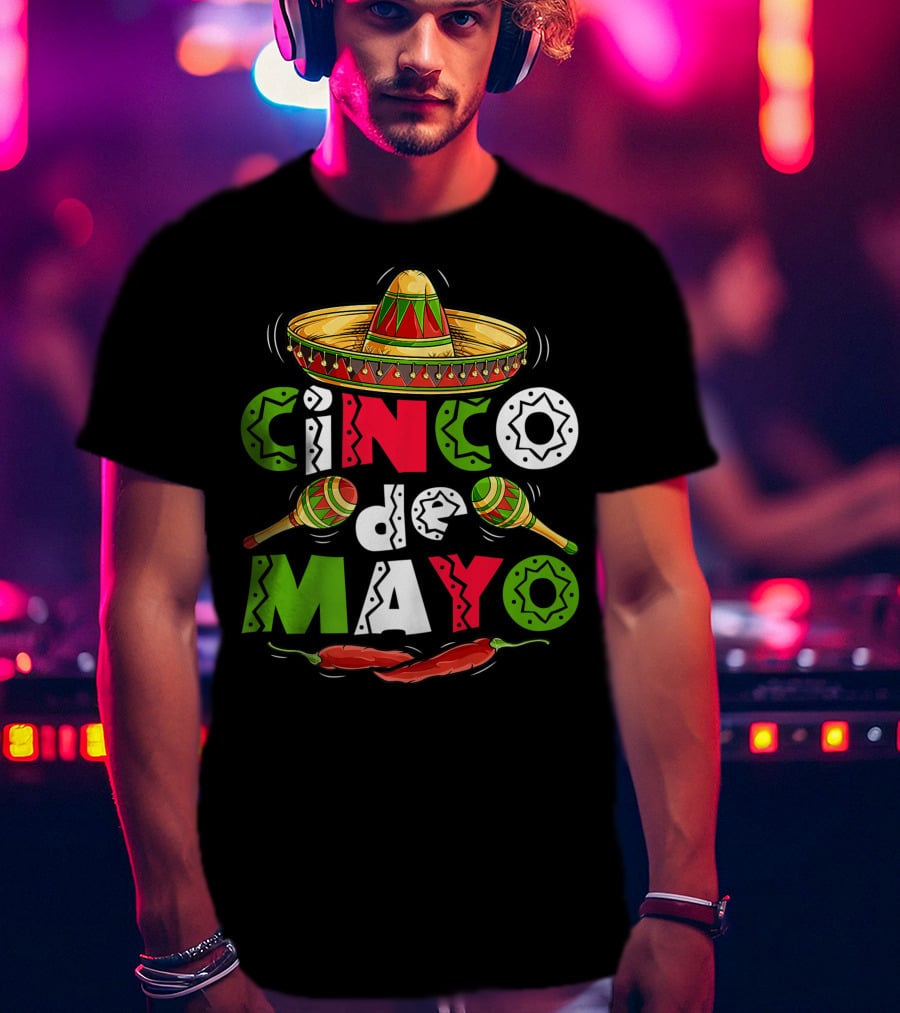 Cinco De Mayo Sombrero Maracas Peppers Mexican T-Shirt
