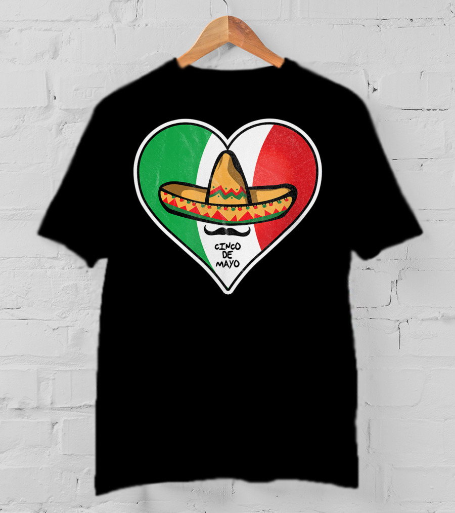 Cinco De Mayo Vintage Sombrero Heart Mexican Flag T-Shirt