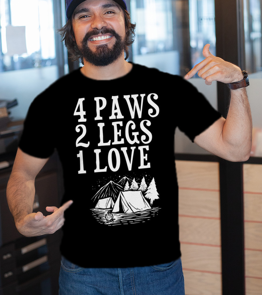 4 Paws 2 Legs 1 Love Dog Camping Lover Adventure Tent Campfire T-Shirt