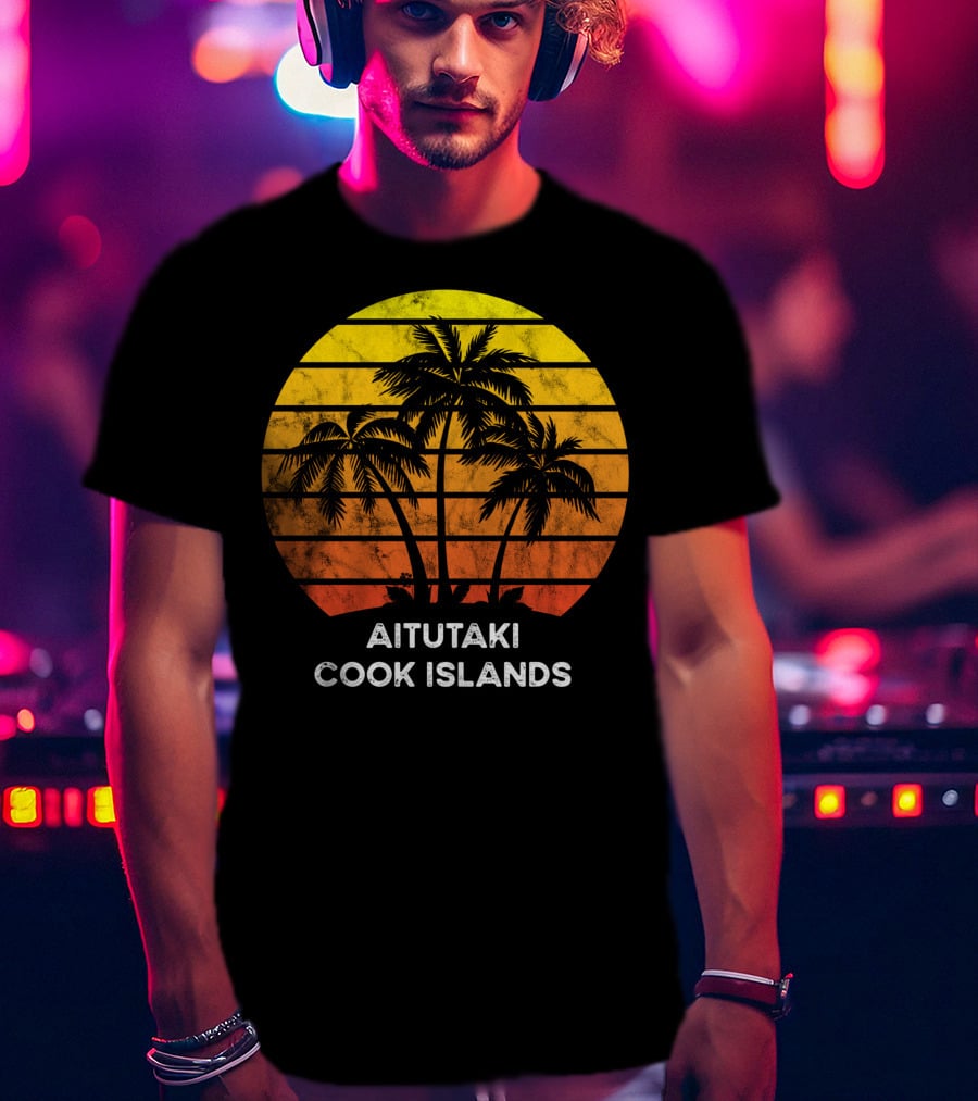 Aitutaki Cook Islands Sunset Palm Tree Vacation Beach Scene T-Shirt