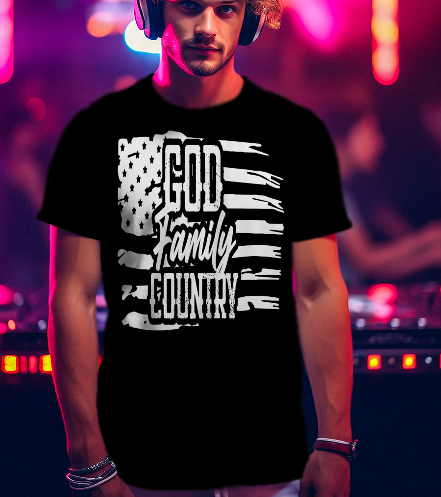 American Flag God Family Country Patriot Party Decor USA T-Shirt
