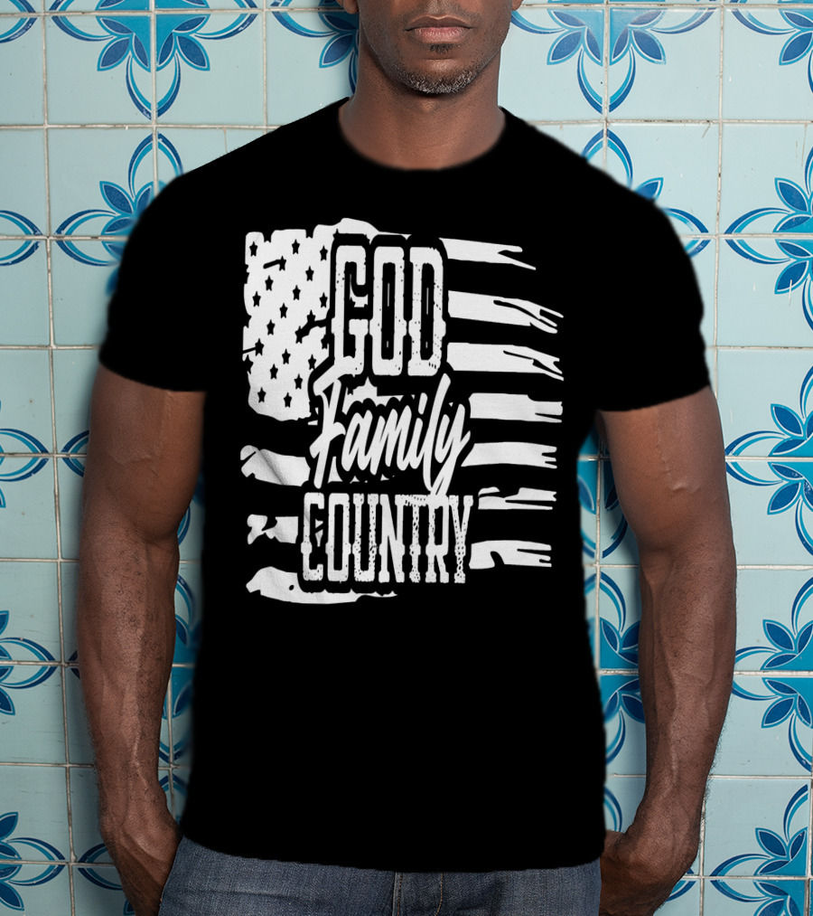 American Flag God Family Country Patriot Party Decor USA T-Shirt
