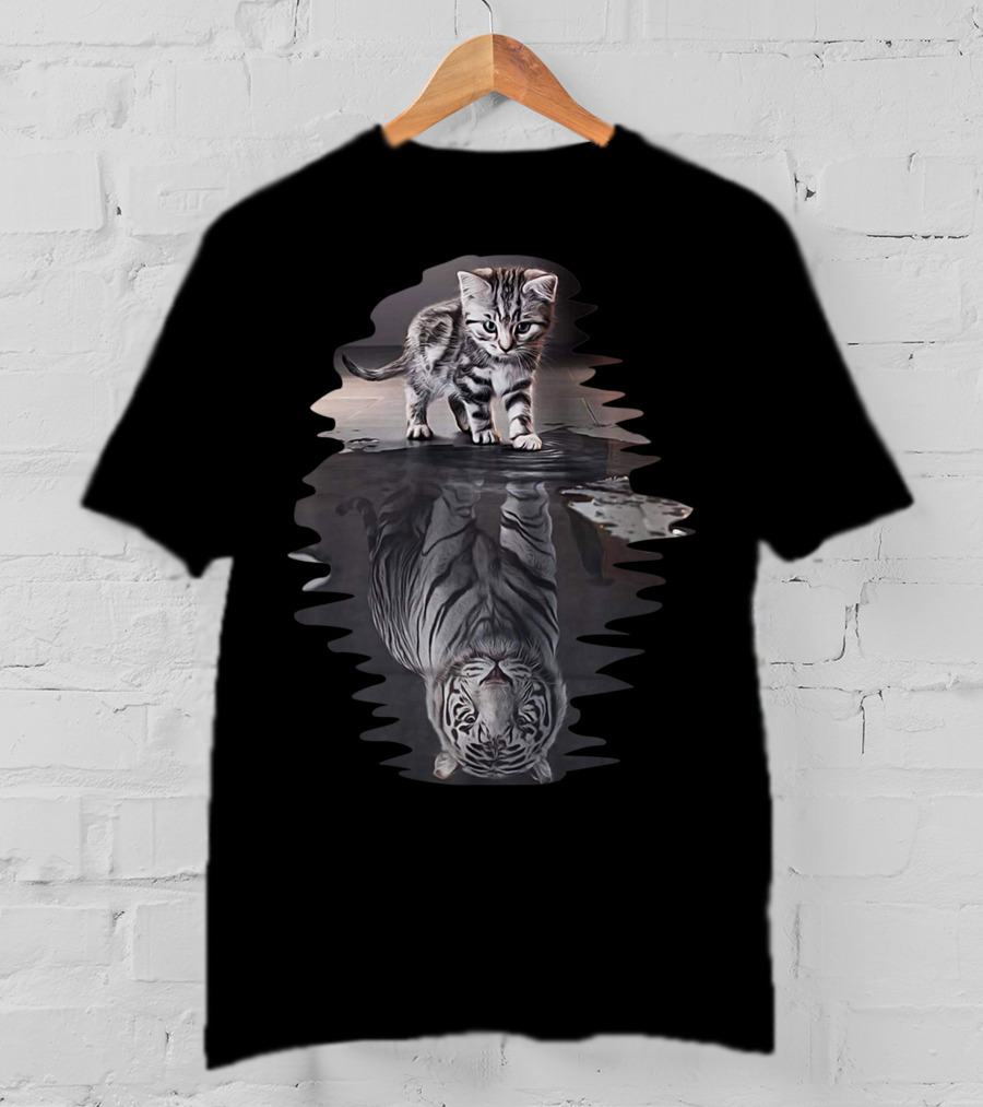 Cat Reflection As Tiger In Water T-Shirt