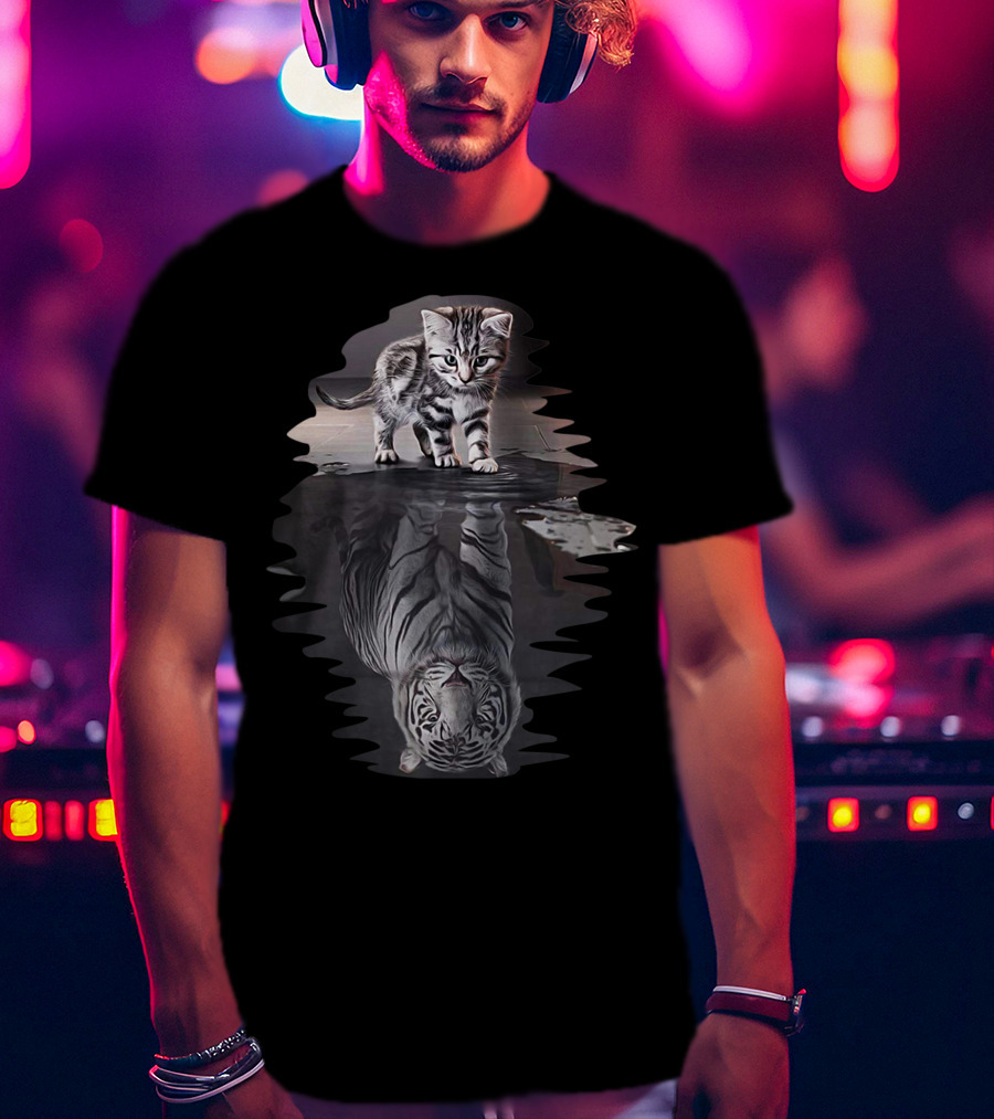 Cat Reflection As Tiger In Water T-Shirt