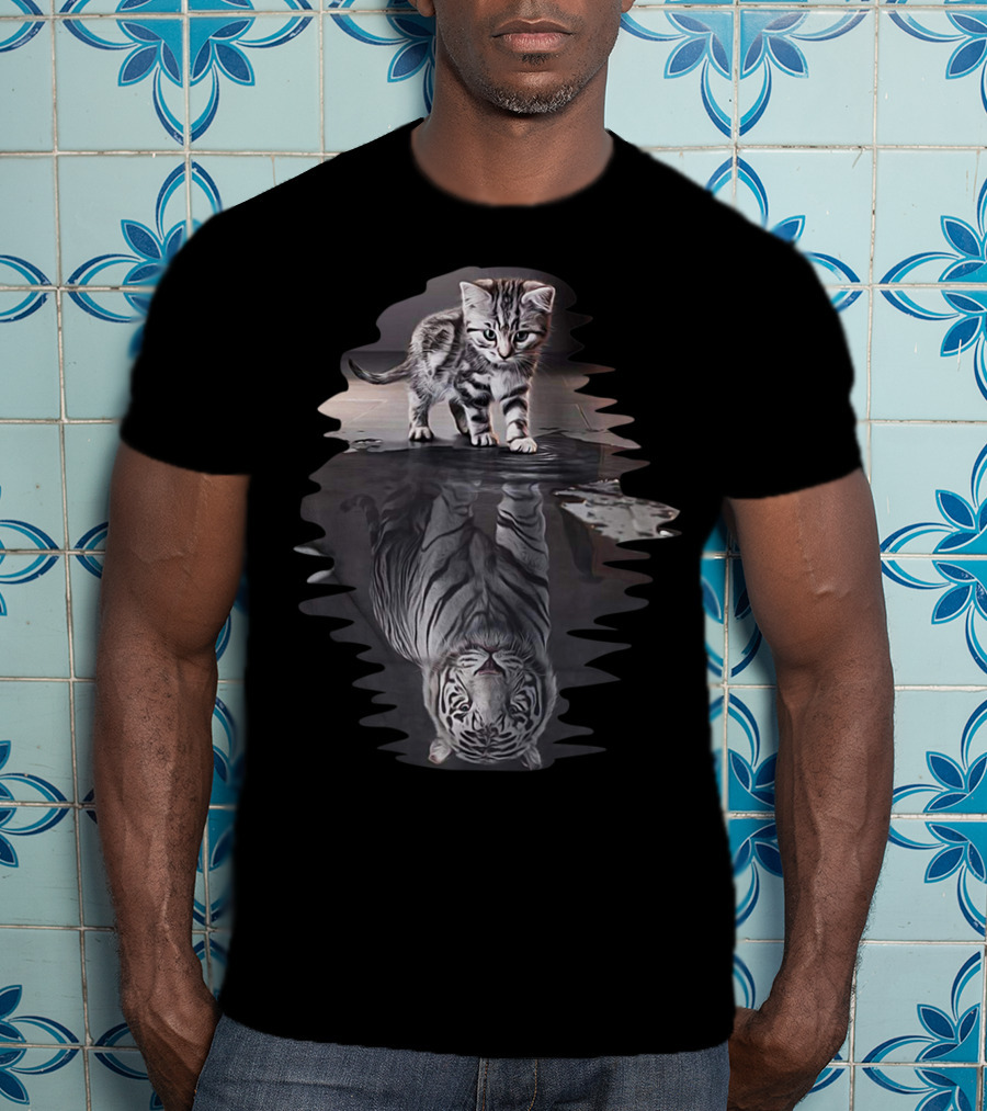 Cat Reflection As Tiger In Water T-Shirt