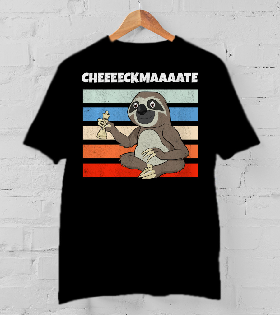 Cheeeckmaaaate Chess Sloth Holding Pawn T-Shirt