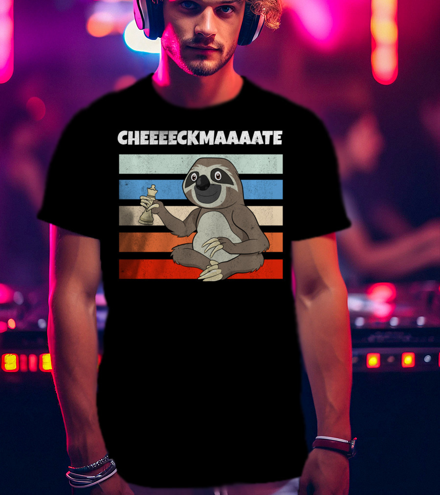 Cheeeckmaaaate Chess Sloth Holding Pawn T-Shirt