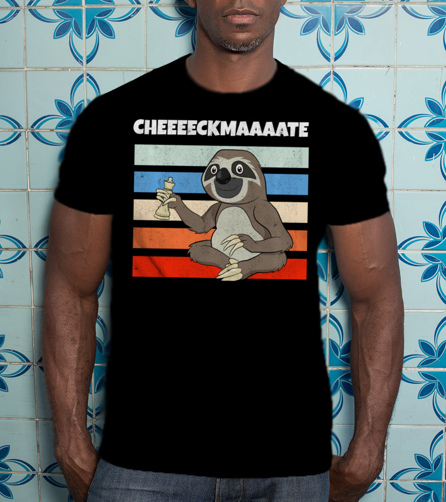 Cheeeckmaaaate Chess Sloth Holding Pawn T-Shirt