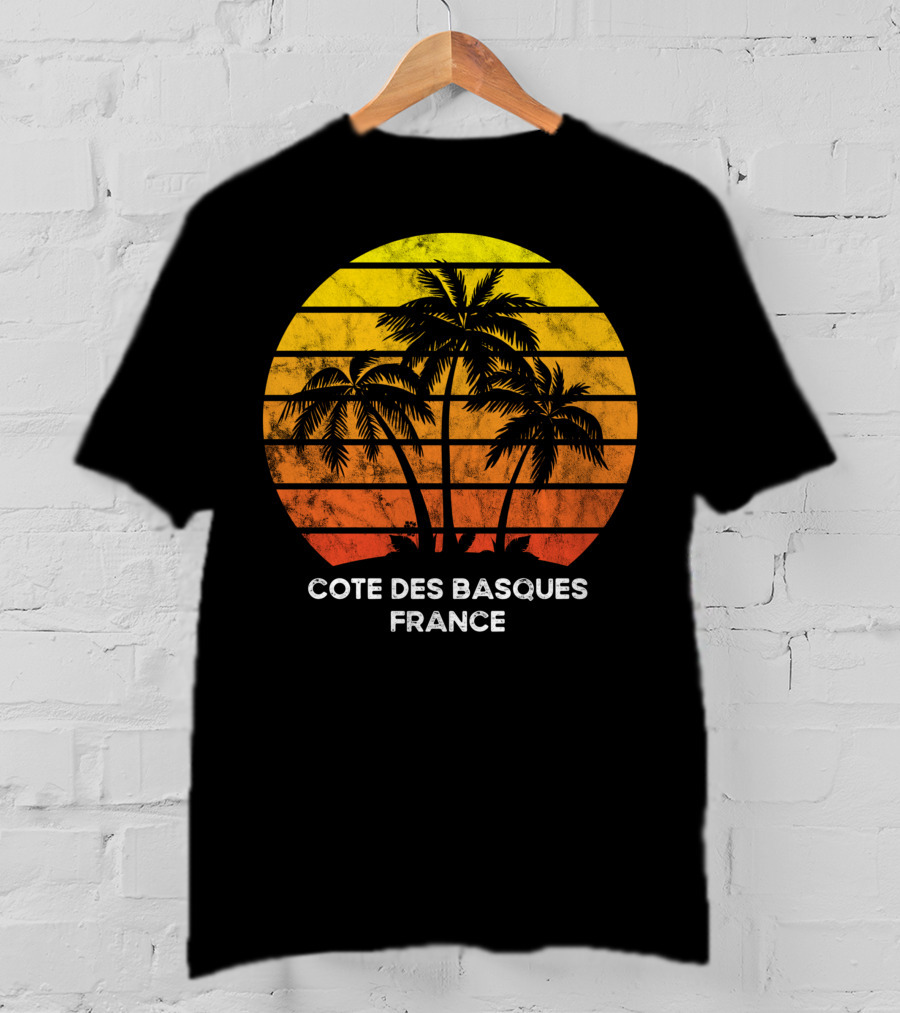 Cote Des Basques France Beach Vacation Palm Trees Sunset T-Shirt