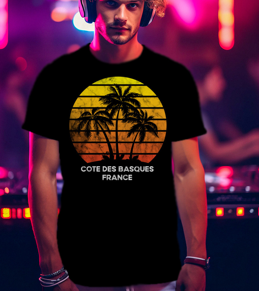 Cote Des Basques France Beach Vacation Palm Trees Sunset T-Shirt