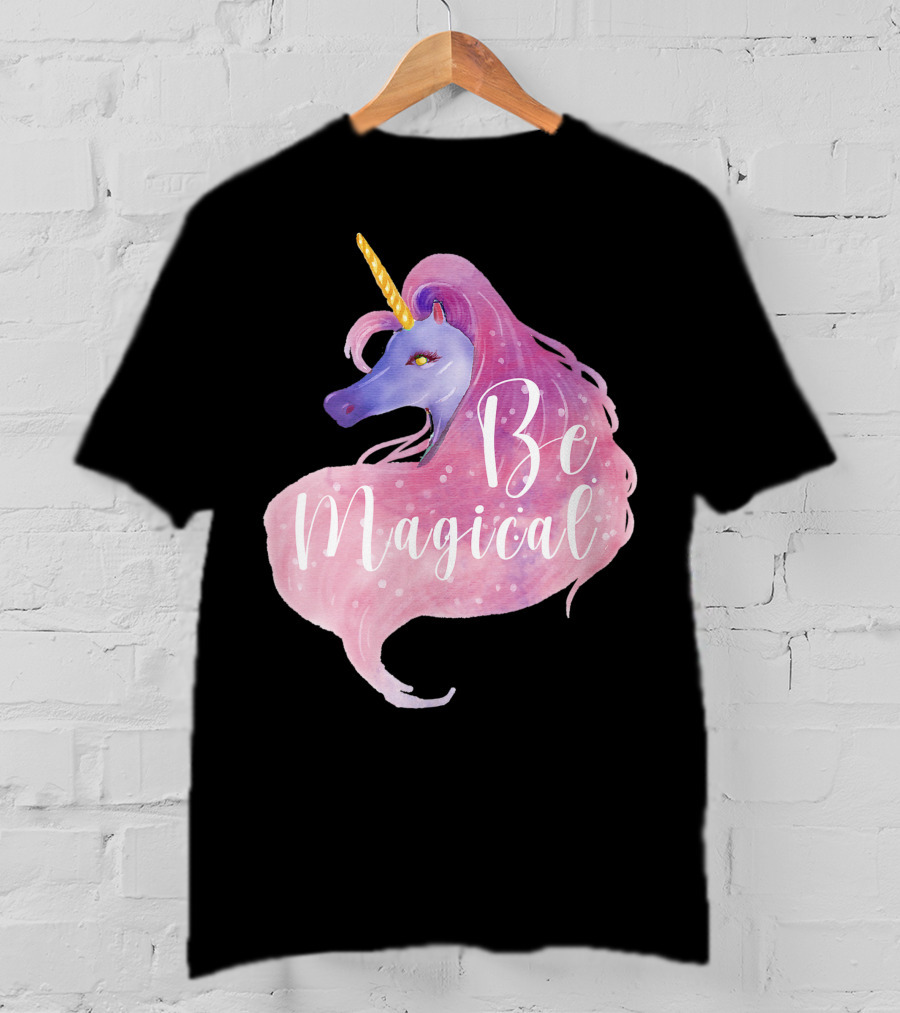Be Magical Cute Unicorn Watercolor Pink Purple T-Shirt