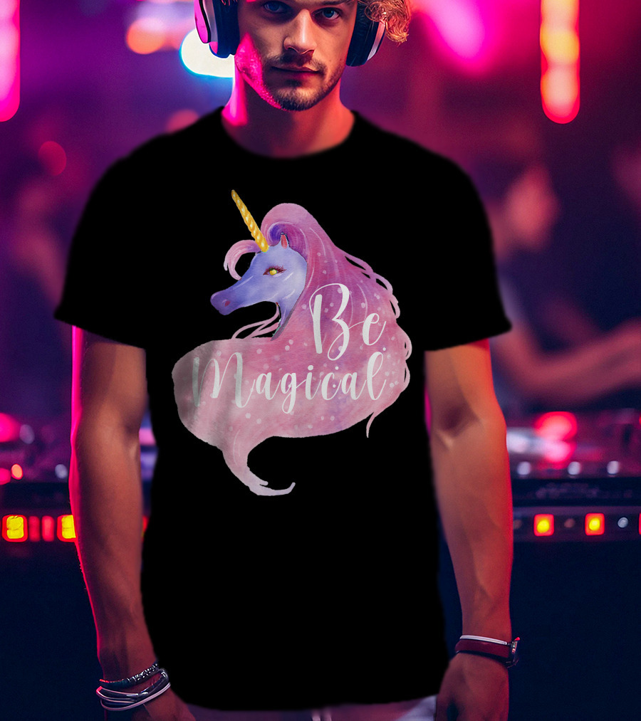 Be Magical Cute Unicorn Watercolor Pink Purple T-Shirt