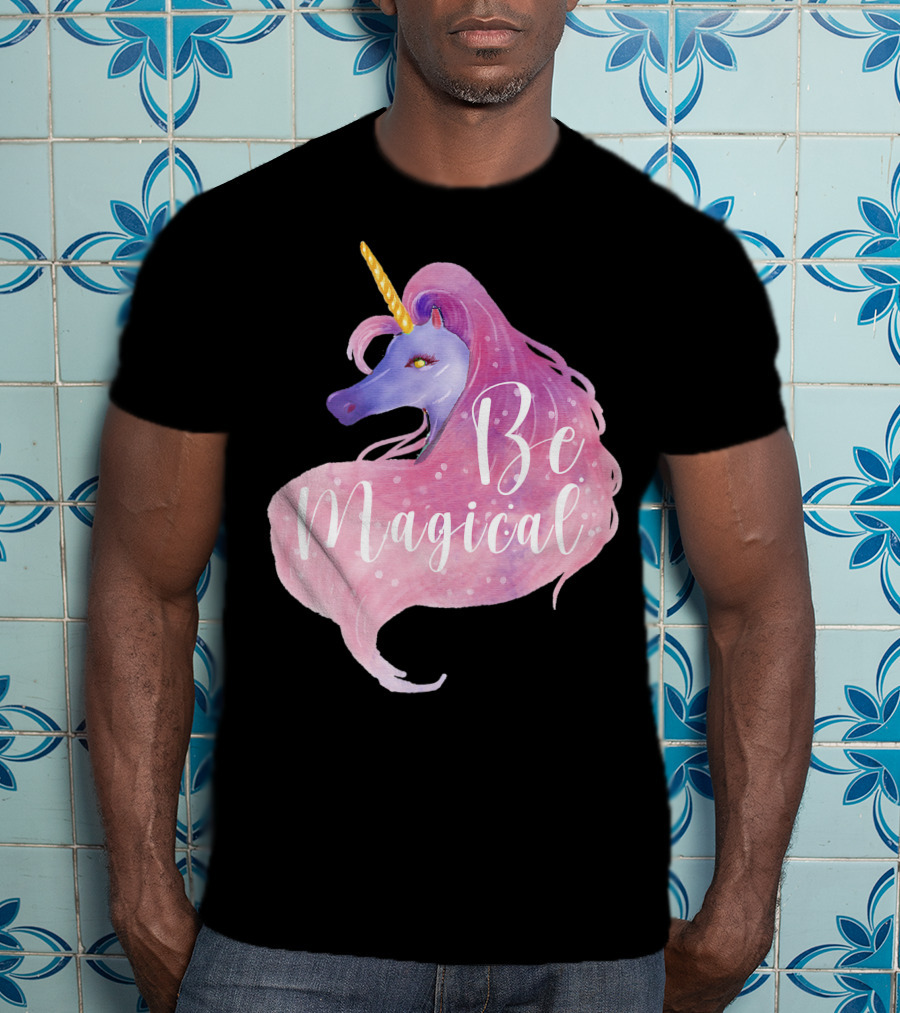 Be Magical Cute Unicorn Watercolor Pink Purple T-Shirt