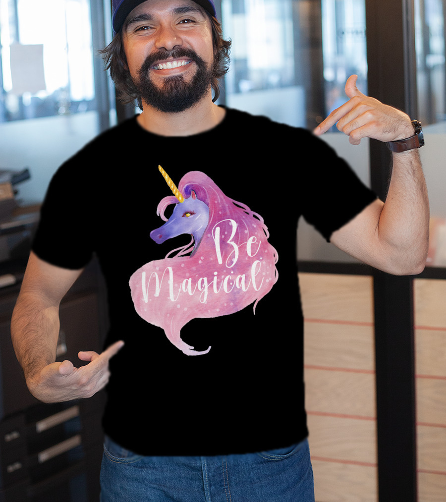 Be Magical Cute Unicorn Watercolor Pink Purple T-Shirt