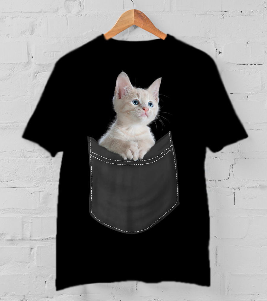 Cute White Kitty Peeking From Pocket Cats T-Shirt
